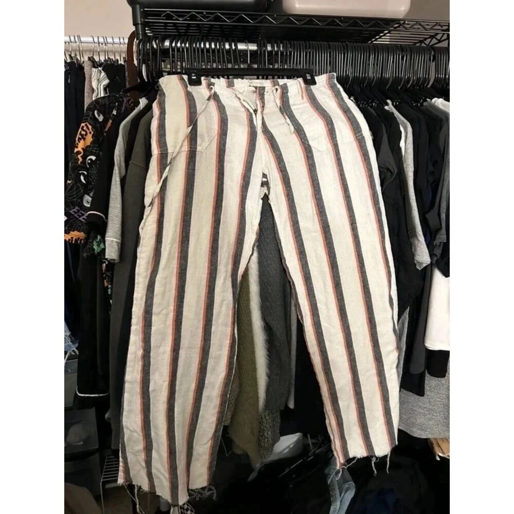 Just Living Striped Raw Hem Linen Blend Drawstring Pants